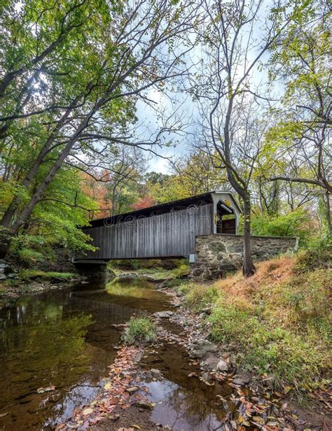 Pennsylvania Covered Bridge In Autumn Stock Image Image Of Serene