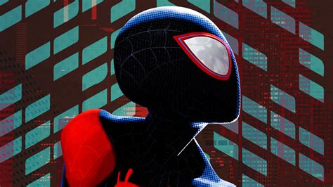 Download 1600x900 Wallpaper Miles Morales Black Suit Spider Man Into