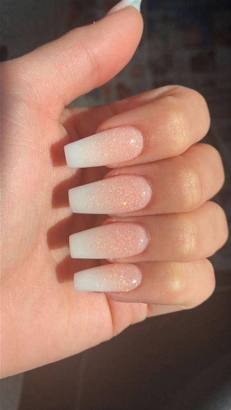 French Ombre Nails With Gold Glitter Baby Boomer Coffin Nails Ombre