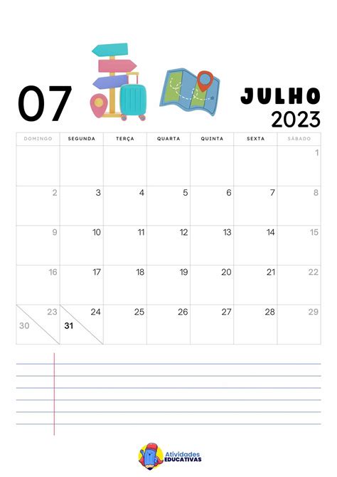 Calendário Mensal Infantil 2023 Para Imprimir Atividades Educativas