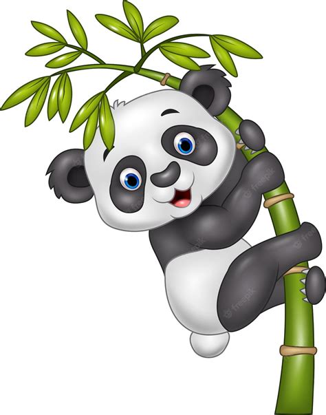 Premium Vector Cute Funny Baby Panda Hanging On The Bamboo Tree