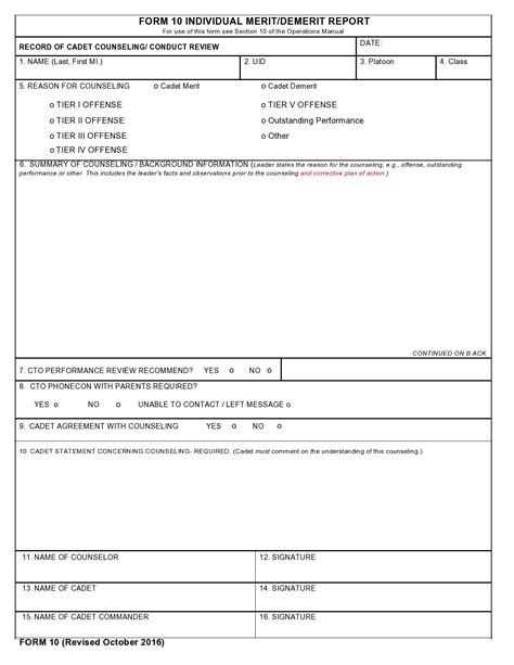 Us Army Counseling Form Fillable Printable Forms Free Online