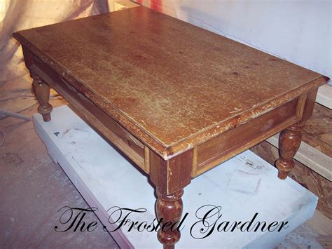 Staining a rustic wood coffee table to tie this rustic wooden table makeover together we are adding one more coat of furniture wood stain. The Frosted Gardner: The Petersen Coffee Table - Custom ...