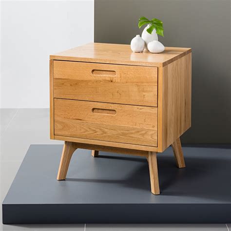 Maximus 2 Drawer Bedside Table Solid Oak 55x45x60cm Angled Legs