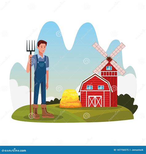 Farmer In Farm Rural Cartoons Scenery Stock Vector Illustration Of