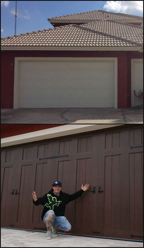 Boost your curb appeal and keep your home looking welcoming and vibrant. Garage door makeover: Vanilla Ice chose Clopay Canyon Ridge Collection faux wood carriage style ...
