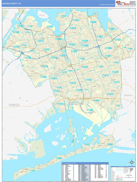 Queens County Ny Zip Code Wall Map Basic Style By Marketmaps Mapsales