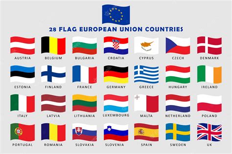 Premium Vector Set Of European Union Countries Wave Flags