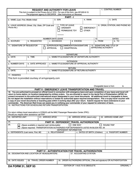 Fillable Army Da Form 31 Printable Forms Free Online
