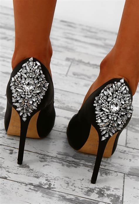 Incredible Black Diamante Embellished Peep Toe Heels Heels Peep Toe