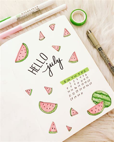 July Watermelon Cover Page Bullet Journal Cover Ideas Bullet Journal