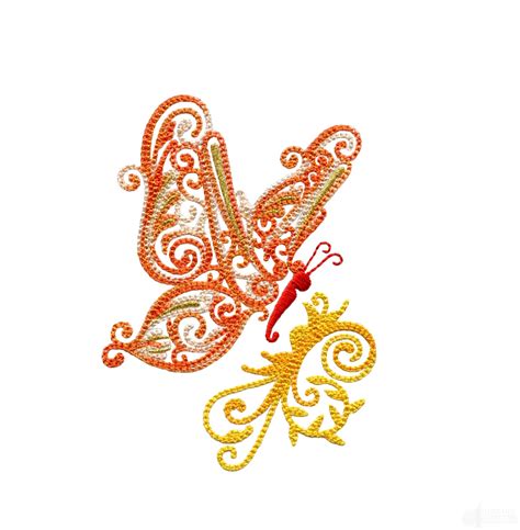Side Profile Fanciful Butterfly Embroidery Design