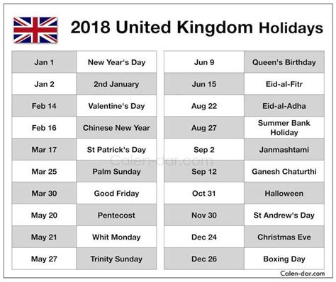 Uk Holidays List 2018 2018 Uk Holidays Uk Holiday Calendar Holiday