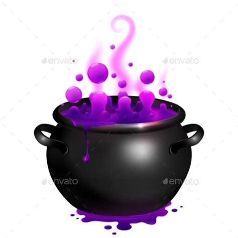 Black Vector Cauldron With Purple Witches Magic Cauldron Witch Magic