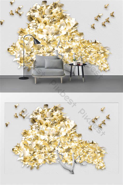 Modern Simple Three Dimensional Relief Golden Rich Tree Background Wall