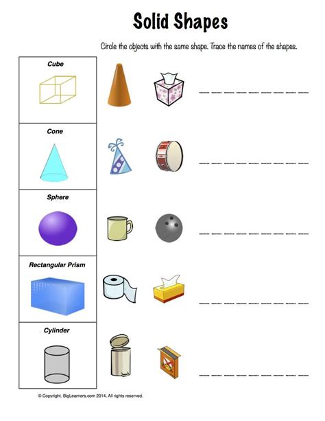 Worksheet Solid Shapes Circle The Objects With The Same Shape