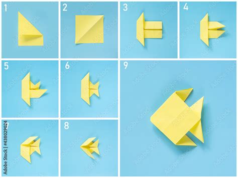 Instructions Step By Step Origami Fish Stock Photo Adobe Stock