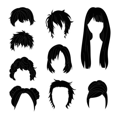Collection Hairstyle For Man And Woman Black Hair Drawing Set 2