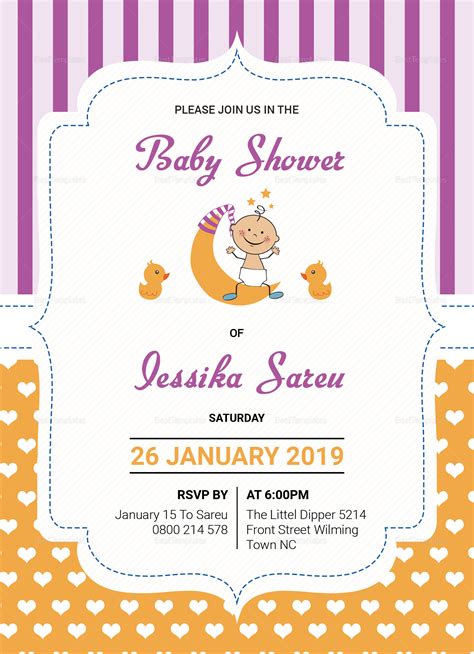 Browse our collection of beautiful templates for a design that suits your taste or feeling. Colorful Baby Shower Invitation Card Design Template in Word, PSD, Publisher
