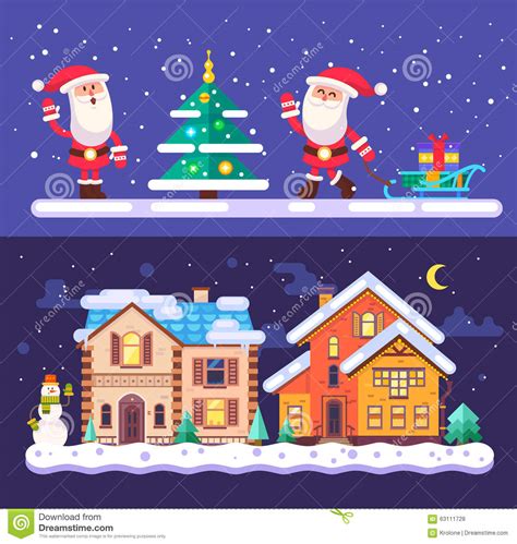 Pretty Winter Village Landscape With Snow Covered Stock Vector