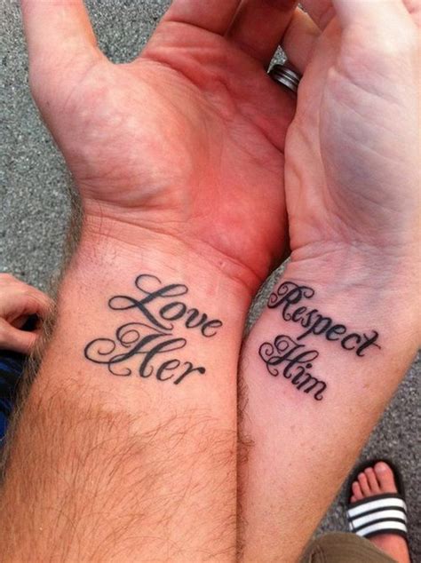 Skip the part where you panic and text your friends begging for ideas on what to write about your cheesy selfie. His and her tattoo ideas 87 #TattoosforMen | Cute couple ...