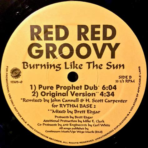 Red Red Groovy Burning Like The Sun Vinyl 12 Promo 33 ⅓ Rpm