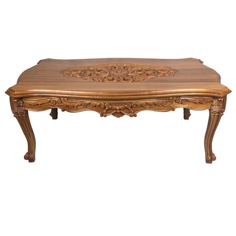Vintage italian marble top end tables and coffee table w harp base. Solid Teak Wood Hand Carved Coffee Table Set Antique ...