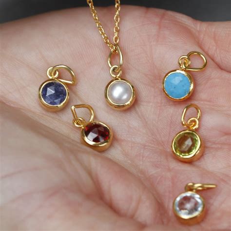 18ct Gold Vermeil Birthstone Charm Necklace Gold Gemstone Etsy