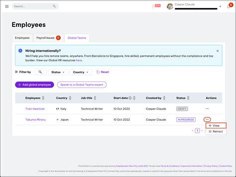 How do I view the status of my employee request | Global Teams FAQ