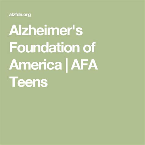 Alzheimers Foundation Of America Afa Teens Teen Alzheimers
