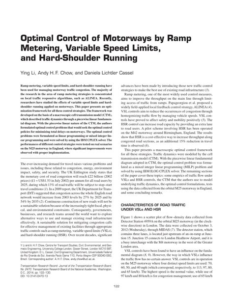 Pdf Optimal Control Of Motorways By Ramp Metering Variable Speed