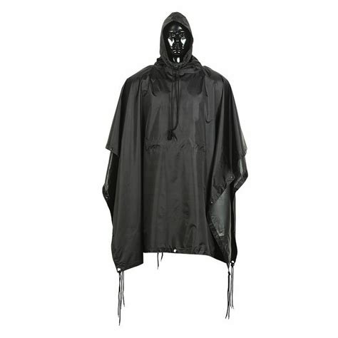 Black Military Tactical Style All Weather Poncho Raincoat Ripstop Nylo