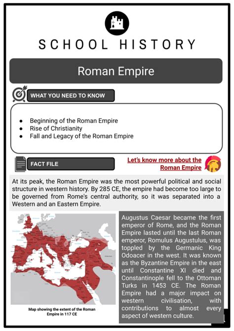 Roman Empire History Facts And Worksheets School History