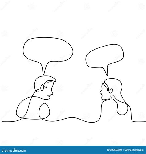 Continuous Line Drawing Of Man And Woman Having Conversation With Speech Bubbles Young Couple