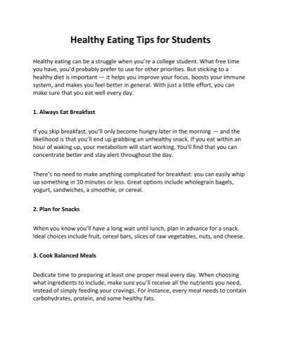 Healthy Eating Tips For Students