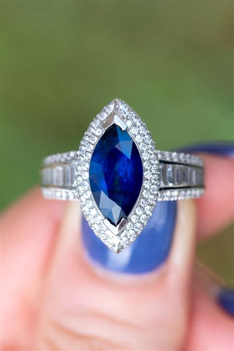 Check Out This Stunning 2 Carat Marquise Cut Sapphire And Diamond Ring