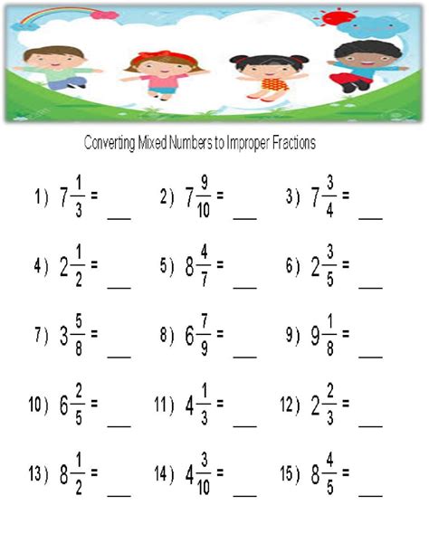 Converting Between Fractions And Mixed Numbers Worksheet