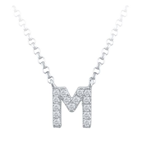 M Initial Necklace With Diamonds In 10ct White Gold