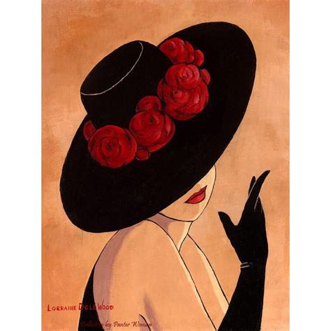 2019 Hand Painted Abstract Art Lady In Black Red Hat Beautiful Woman