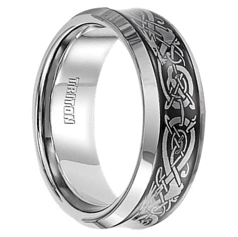 Looking for men's wedding bands? MensWeddingBands.com 8 mm Tungsten band with laser engraved Celtic design. Also avail… | Mens ...