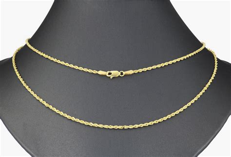 Solid 14k Yellow Gold Women 18mm Rope Chain Pendant Necklace Lobster