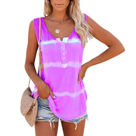 Womens Tie Dye Vest Plus Size Tank Tops Summer Sleeveless Shirts Loose