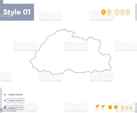 Bhoutan Carte Des Traits Isolée Sur Fond Blanc Plan De La Carte Carte