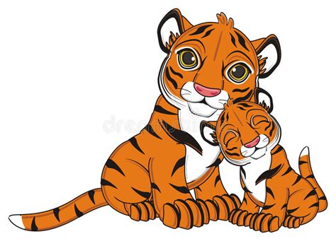Two Tigers Sit Together Stock Illustration Illustration Of Orange