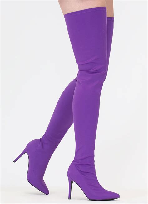 Simply Luxe Pointy Thigh High Boots Purple Black Boots