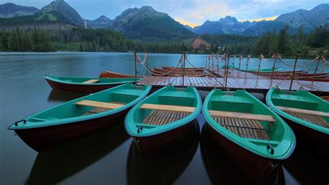 Wooden Boats At Pier On Mountain Lake High Definition Wallpapers Hd