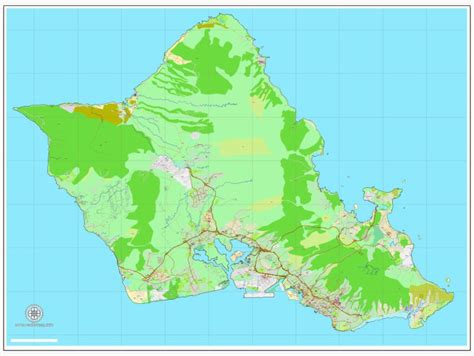 Honolulu Oahu Hawaii Printable Vector Street Map City Plan Fully