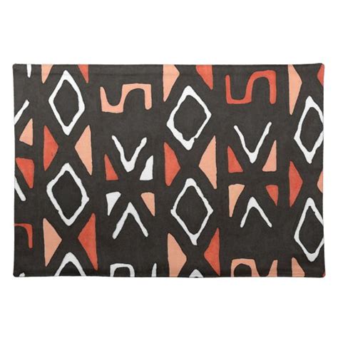Orange African Mudcloth Tribal Print Cloth Placemat