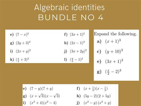 Algebraic Identities Bundle No 4 Teaching Resources
