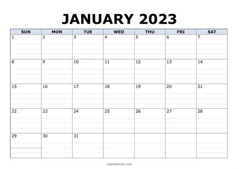 Free Printable January 2023 Calendars Calendarkart